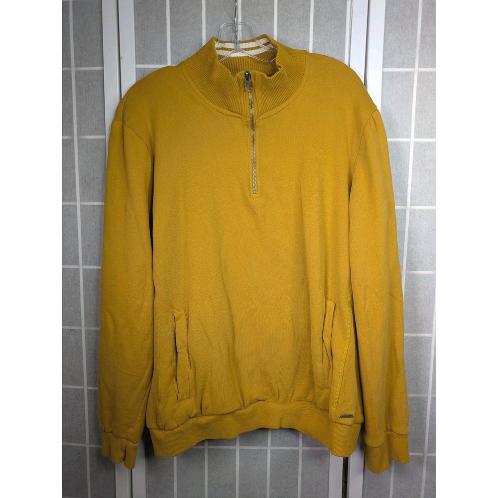 Denim & Flower Men's Large Sweatshirt Pullover Quarter Zip Mustard Cotton Blend